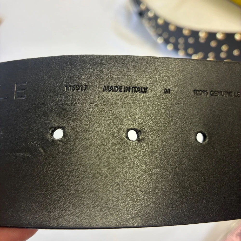 Carlisle Wide Studded Belt Womens M‎ Black Leather Gold Studs Made in Italy